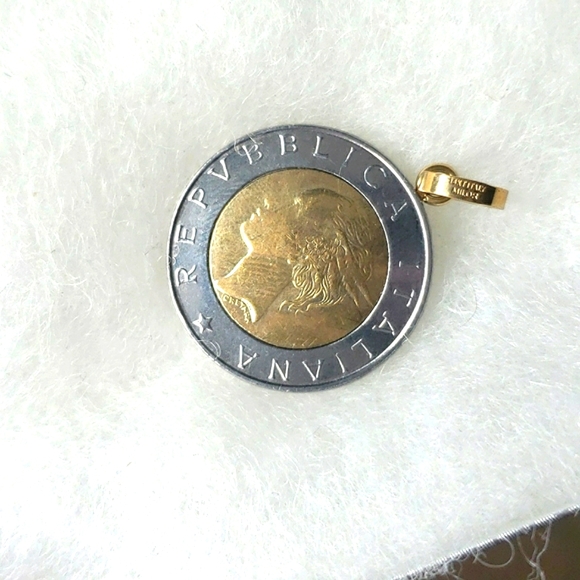 SoMILOR 14K & STERLING SILVER OLD VINTAGE ITALY COIN ITALIANA REPVBBLICA PENDANT - Picture 2 of 6